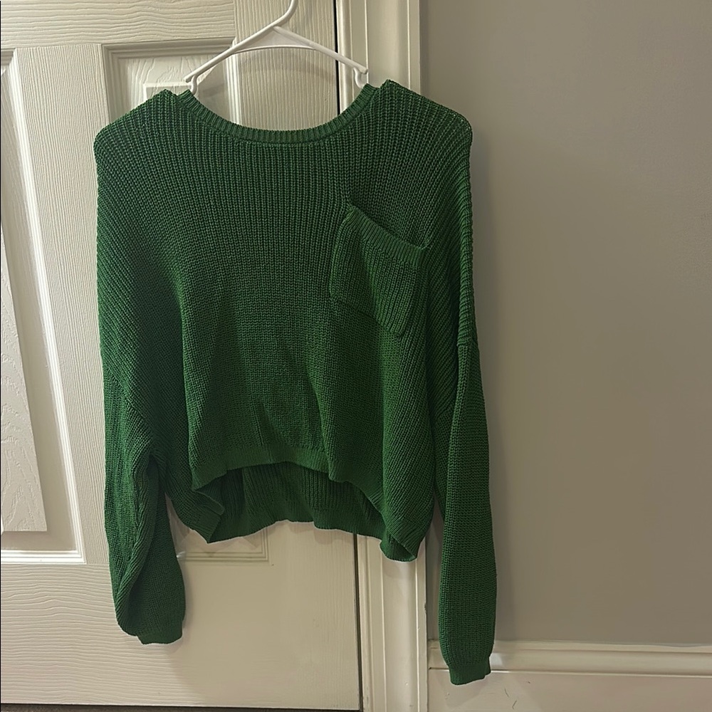 Forever 21 Green Crew Neck Sweater with Ribbed Texture